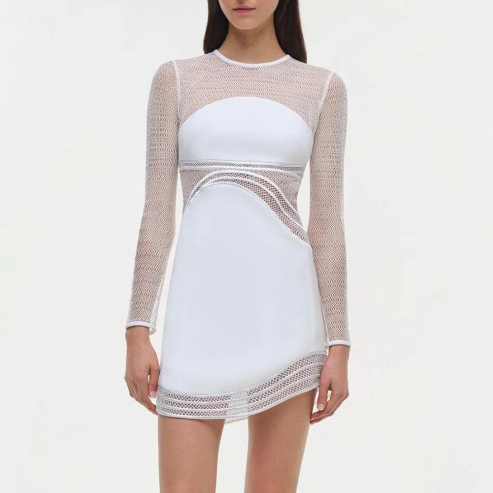 Jonathan Simkhai Blaise Mini Dress Size 0 Ivory White Mesh-Inset Bridal Party